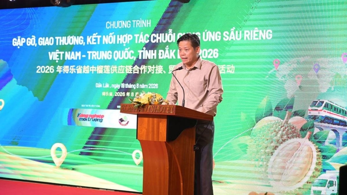 Ông Lê Anh Trung, Chủ tịch Hiệp hội Sầu riêng Đắk Lắk phát biểu tại sự kiện