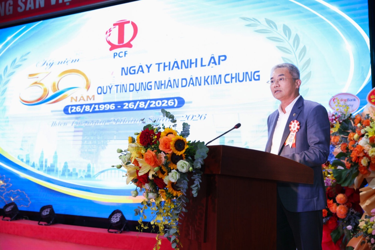 Ông Nguyễn Quốc Cường – Chủ tịch Hội đồng quản trị Co-opBank phát biểu tại Lễ kỷ niệm 30 năm thành lập QTDND Kim Chung