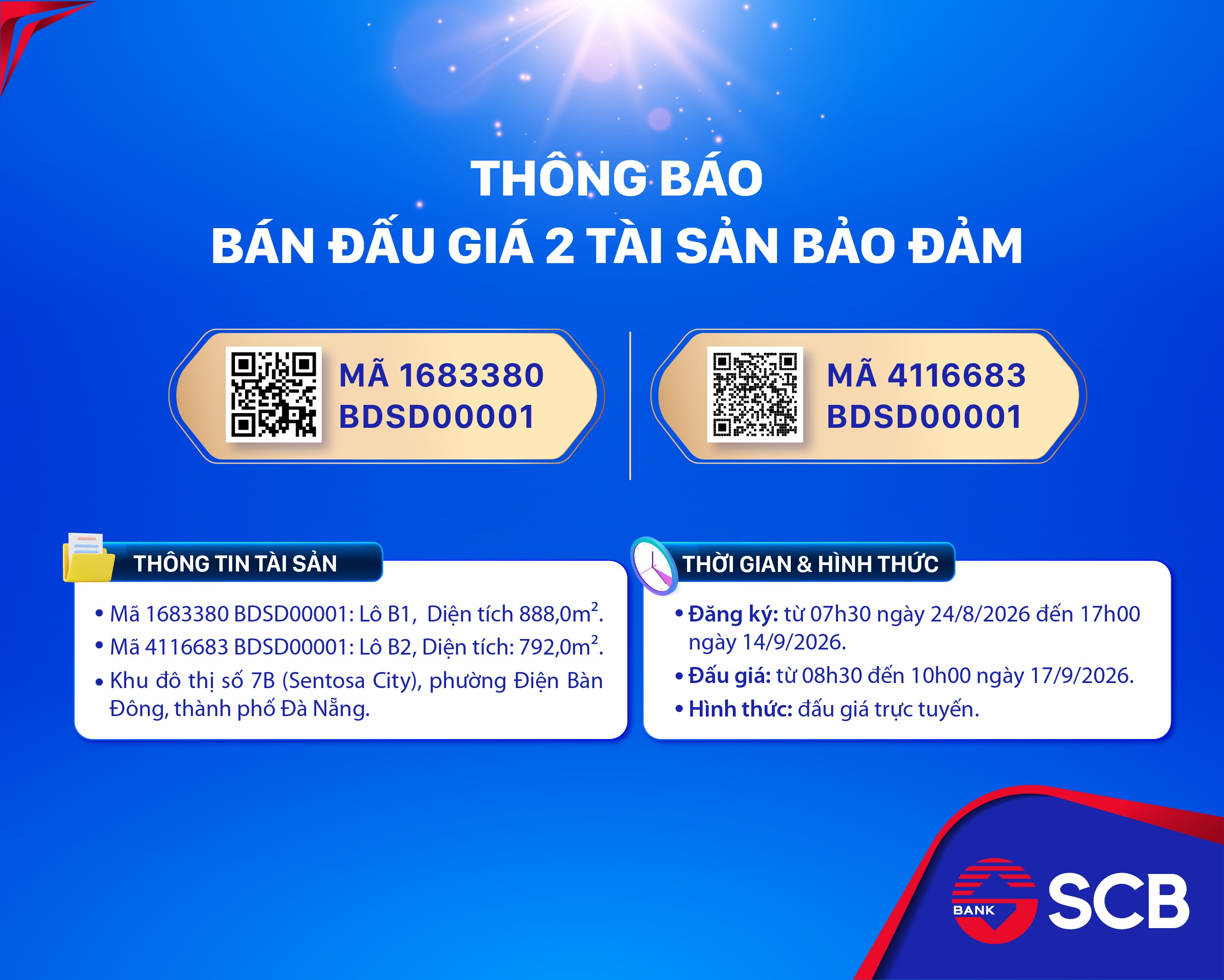 SCB bán đấu giá 02 bất động sản tại Đà Nẵng, tiếp tục đẩy mạnh xử lý tài sản bảo đảm