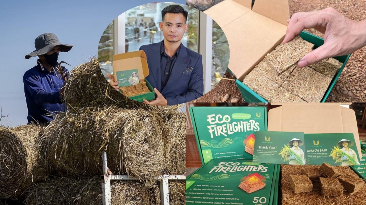 Từ phụ phẩm nông nghiệp, rơm rạ được Nguyễn Xuân Tài phát triển thành sản phẩm mồi nhóm lửa xuất khẩu