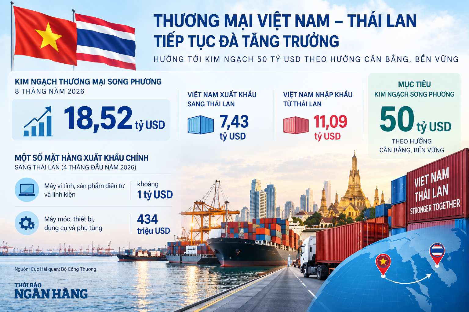 Thương mại Việt Nam – Thái Lan hướng tới mục tiêu 50 tỷ USD theo hướng cân bằng, bền vững. Thương mại Việt Nam – Thái Lan hướng tới mục tiêu 50 tỷ USD theo hướng cân bằng, bền vững.