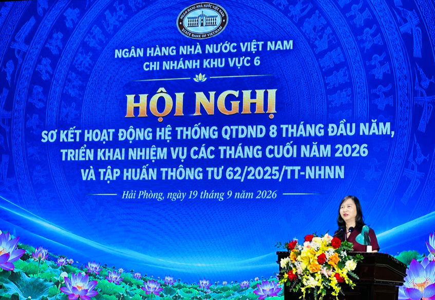 Bà Nguyễn Thị Dung – Giám đốc NHNN Khu vực 6 phát biểu và chỉ đạo Hội nghị