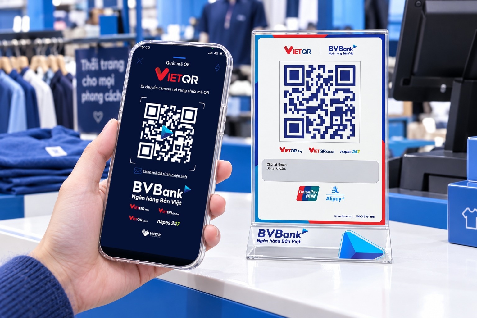 Khi ứng dụng của khách được hỗ trợ, việc mua bán có thể hoàn tất ngay tại quầy Khi ứng dụng của khách được hỗ trợ, việc mua bán có thể hoàn tất ngay tại quầy