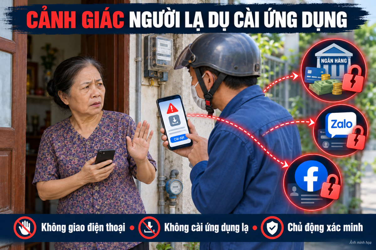 Cảnh báo thủ đoạn giả danh nhân viên điện, nước đến nhà yêu cầu cài ứng dụng để lừa đảo và chiếm đoạt tài sản Cảnh báo thủ đoạn giả danh nhân viên điện, nước đến nhà yêu cầu cài ứng dụng để lừa đảo và chiếm đoạt tài sản