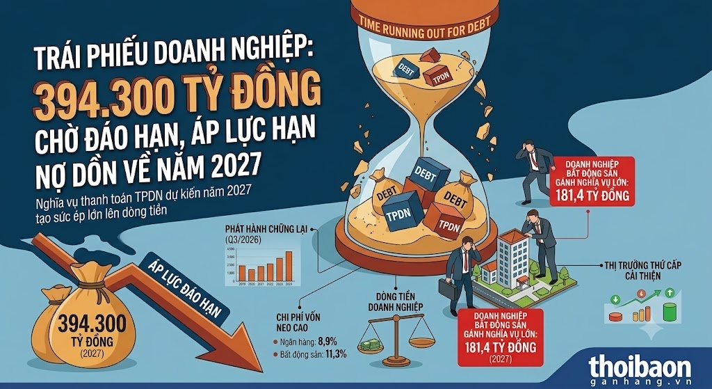 Trái phiếu doanh nghiệp: Gần 400.000 tỷ đồng chờ đáo hạn, áp lực nợ dồn về năm 2027 Trái phiếu doanh nghiệp: Gần 400.000 tỷ đồng chờ đáo hạn, áp lực nợ dồn về năm 2027