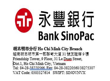 Ngân hàng SinoPac - Chi nhánh TP. HCM thay đổi địa chỉ trụ sở