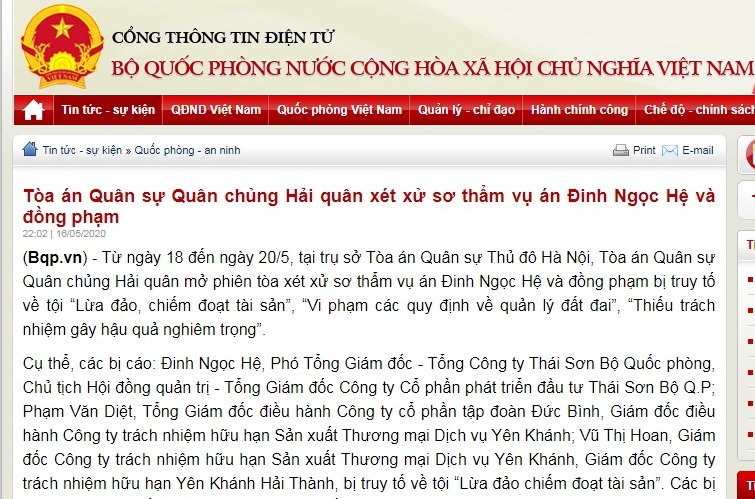 Tòa án Quân sự xét xử bị cáo Nguyễn Văn Hiến, Đinh Ngọc Hệ