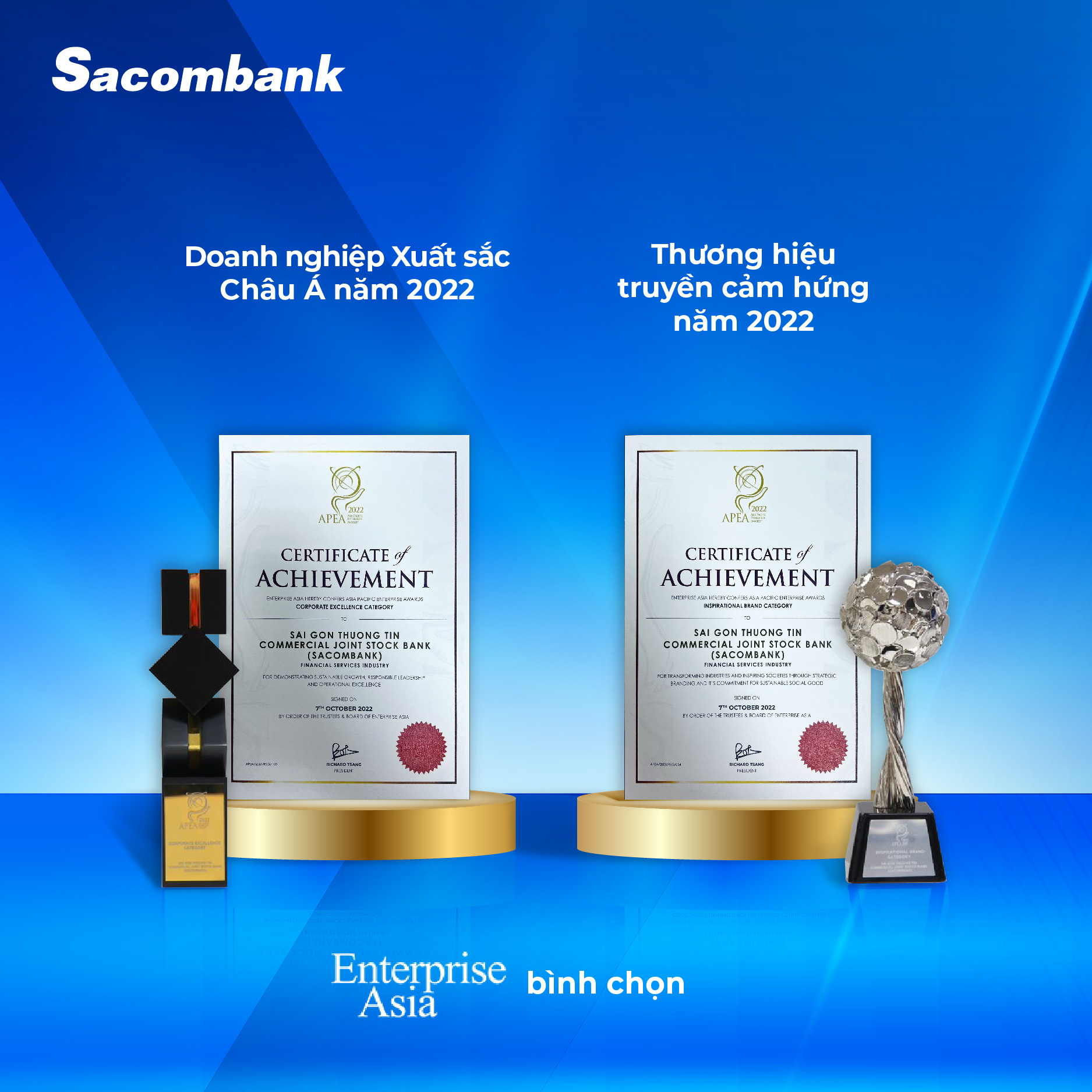 sacombank lien tiep nhan cac giai thuong trong nuoc va quoc te