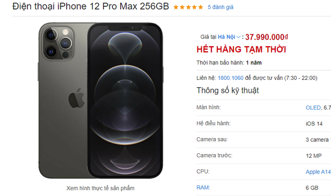 iphone 12 pro max lien tuc chay hang
