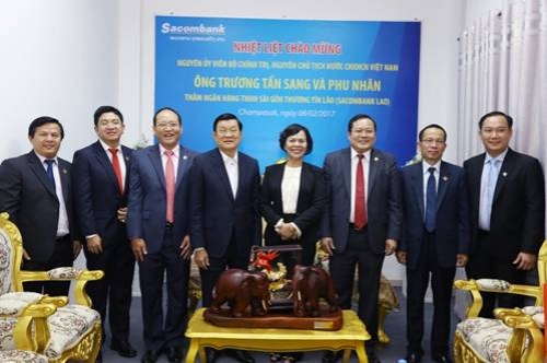 Nguyên Chủ tịch nước Trương Tấn Sang thăm và làm việc tại Sacombank Lào