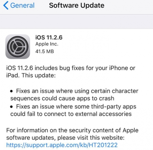 Apple phát hành iOS 11.2.6 khắc phục lỗi ký tự tiếng Ấn Độ khiến máy bị crash
