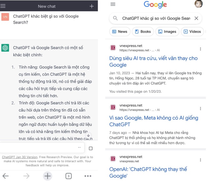 ChatGPT khác biệt gì so với tìm kiếm Google