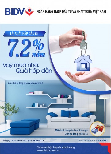 Vay mua nhà chỉ với 7,2%/năm tại BIDV