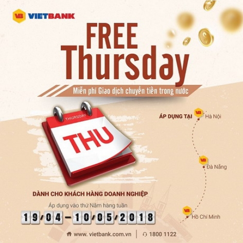 Free Thursday – miễn phí giao dịch chuyển tiền trong nước tại VietBank