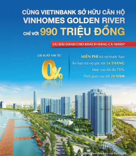 VietinBank ưu đãi đặc biệt cho khách vay mua nhà Vinhomes Golden River