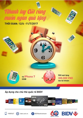 Cơ hội trúng iPhone7 khi chi tiêu bằng thẻ BIDV