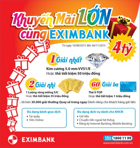 Khuyến mãi lớn với tổng giải thưởng hơn 4 tỷ đồng từ Eximbank