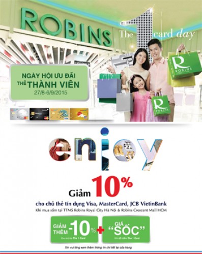 Giảm 10% cho chủ thẻ VietinBank tại Trung tâm mua sắm Robins