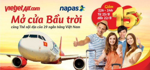 Vietjet hợp tác với Napas giảm 15% giá vé cho chủ thẻ ATM