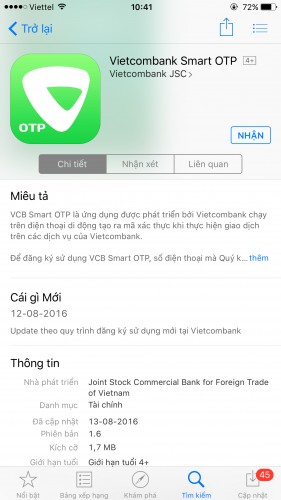 Vietcombank thay đổi dịch vụ Smart OTP