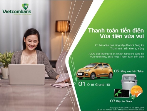Cơ hội trúng ô tô khi thanh toán tiền điện qua NH điện tử của Vietcombank