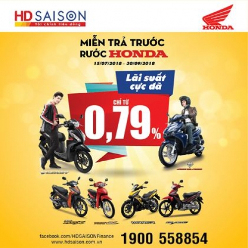 Vay mua xe máy tại HD SAISON lãi suất chỉ 0,79%/tháng