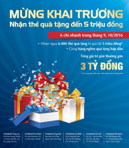 VietinBank tặng quà 3 tỷ đồng mừng khai trương 6 chi nhánh mới