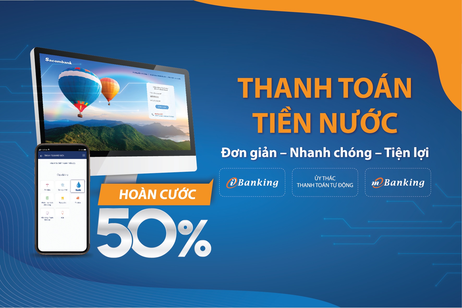 thanh toan tien nuoc hoan cuoc 50 vo i sacombank