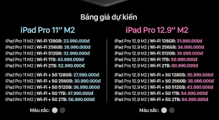 iPad Pro 2022 có giá dự kiến cao nhất 70 triệu đồng