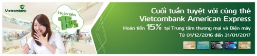 Hoàn tiền 15% cho chủ thẻ Vietcombank tại các trung tâm thương mại và điện máy