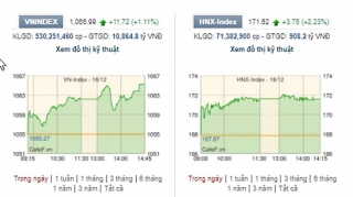 Cổ phiếu ngân hàng bứt phá, VN-Index bật tăng gần 12 điểm