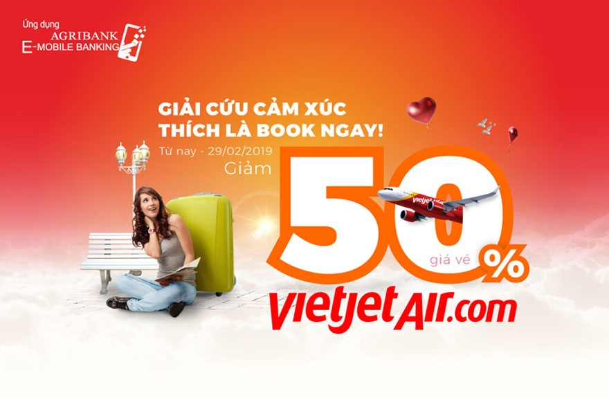 giam 50 gia ve vietjet air tren ung dung agribank e mobile banking