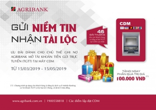 Nhận lộc khi gửi tiền tại CDM của Agribank