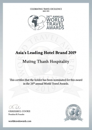 Mường Thanh được đề cử “Thương hiệu khách sạn hàng đầu châu Á 2019”