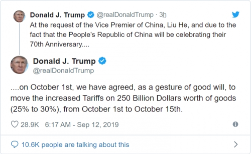 Trump hoãn tăng thuế hai tuần với hàng hóa từ Trung Quốc