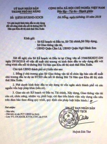 Đà Nẵng: Giả văn bản của Chủ tịch thành phố để gây sốt đất