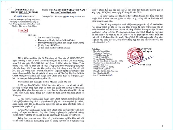 TP.HCM: Cưỡng chế các công trình vi phạm trật tự xây dựng tại “Gia Trang quán - Tràm Chim Resort”