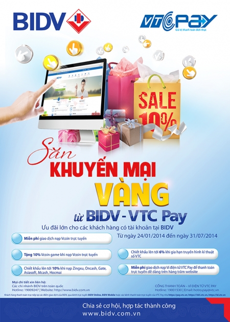 Săn khuyến mại vàng từ BIDV – VTC Pay