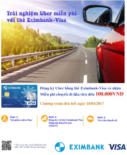 Trải nghiệm Uber miễn phí với thẻ Eximbank-Visa