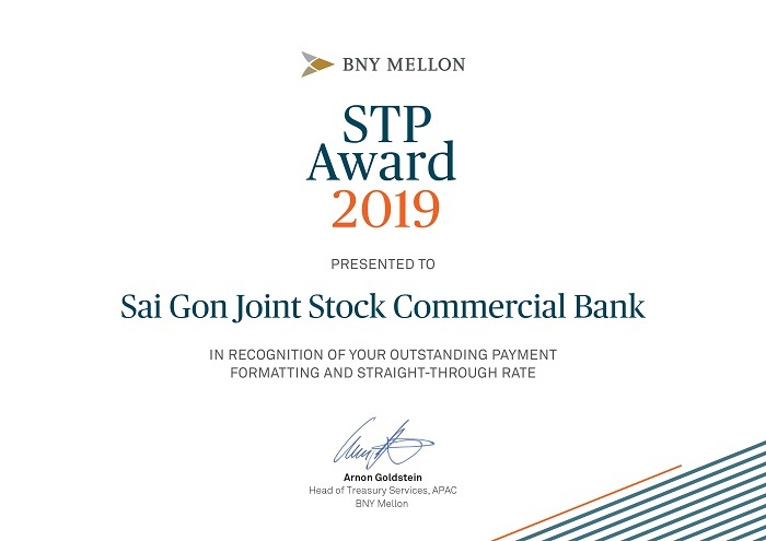 SCB nhận giải thưởng STP Award của Bank of New York Mellon