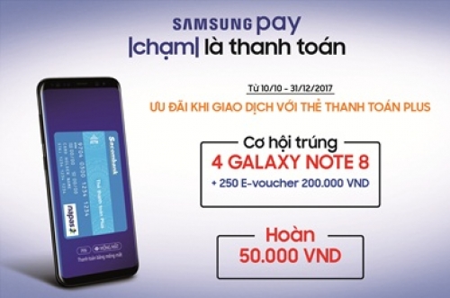 Cơ hội trúng Galaxy Note 8 khi thanh toán qua Samsung Pay với thẻ Plus